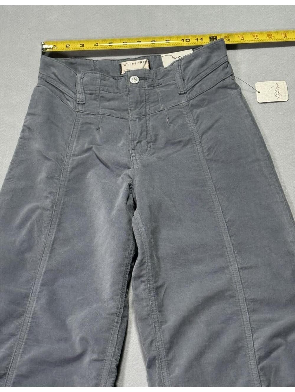 We The Free Women's Wide-Leg Corduroy Pants Light Grey High Rise Pockets -26 - Picture 3 of 9